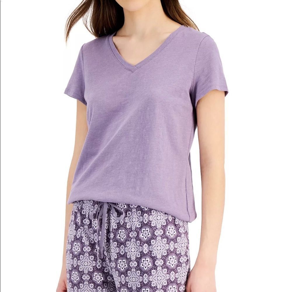 Charter Club Lilac Moon Everyday Cotton V-Neck Pajama T-Shirt XS NWT
